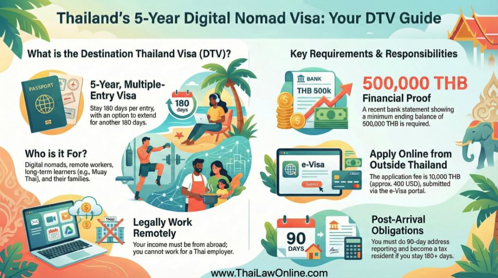 Infographic on requirements about Destination Visa Thailand (DTV)