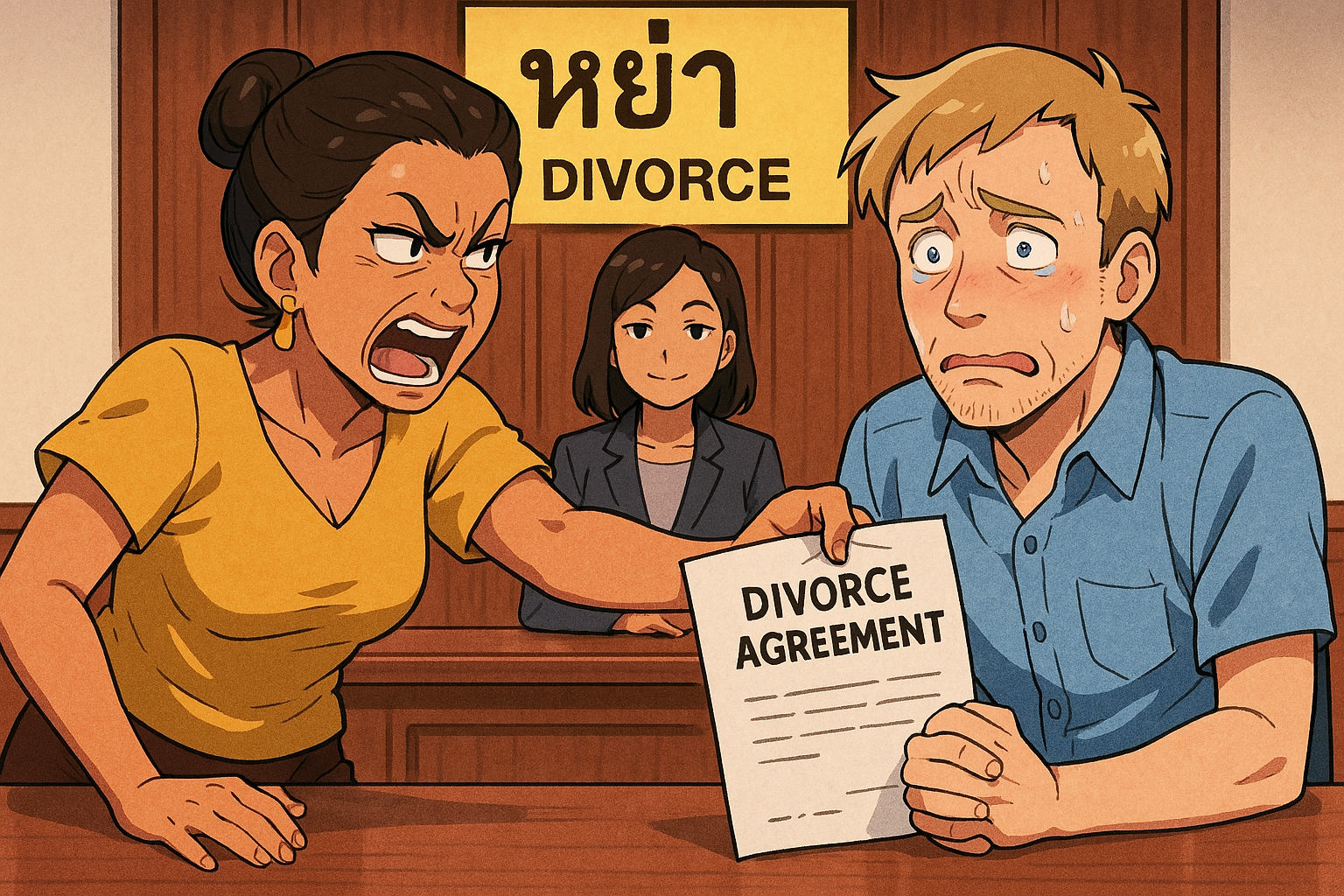 Foreigner in court for a divorce in Thailand.
