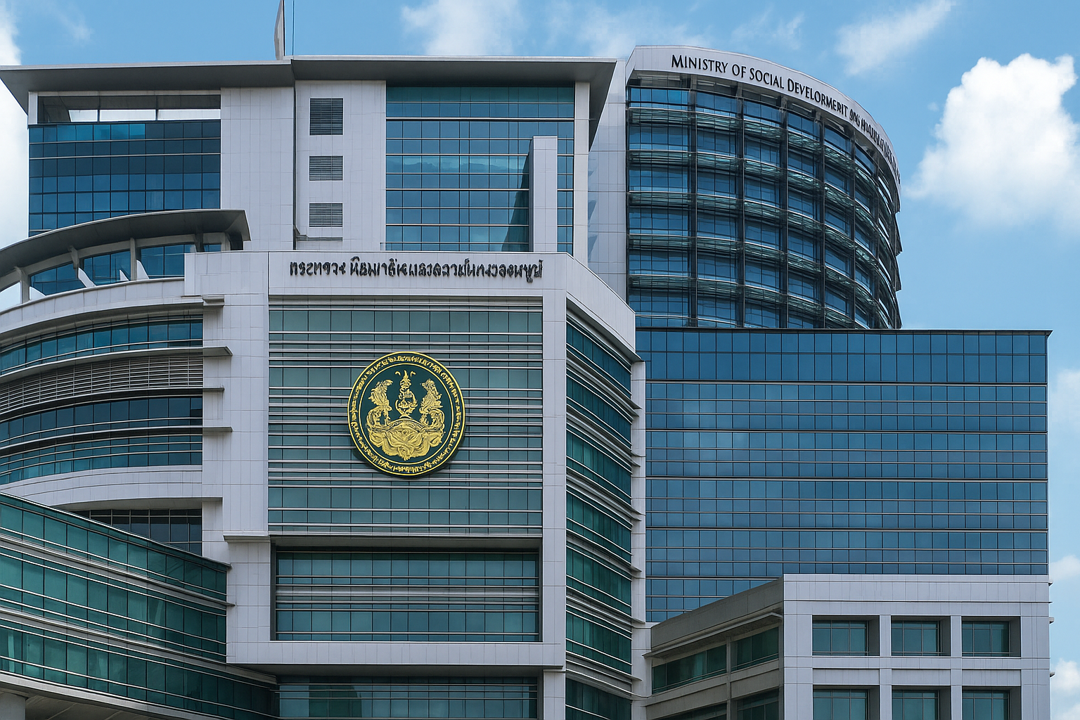 Front view of the Department of Social Development and Welfare building in Bangkok, Thailand, responsible for social services including adoption.