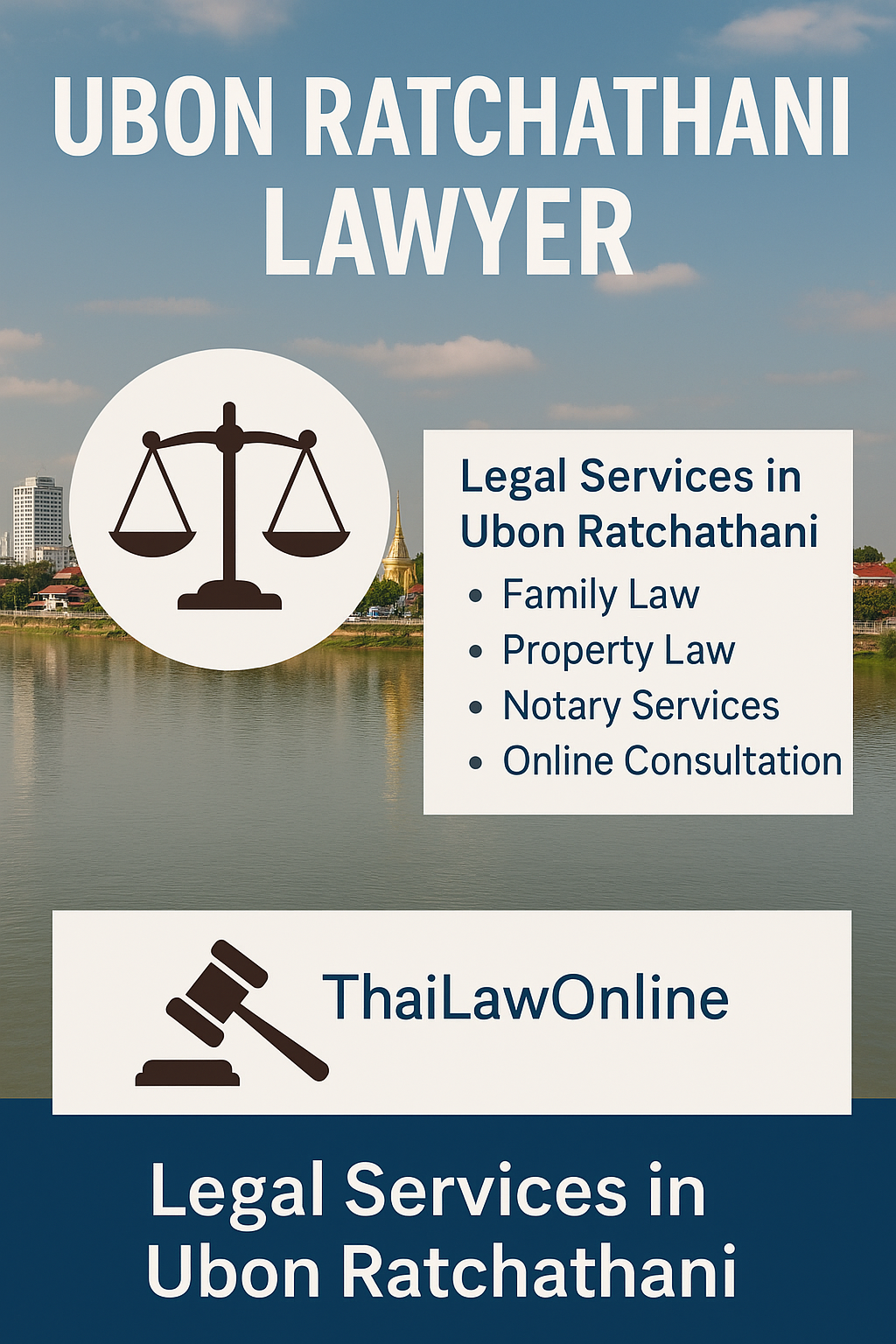Infographic showing online legal services for expats and Thai residents in Ubon Ratchathani, provided by ThaiLawOnline