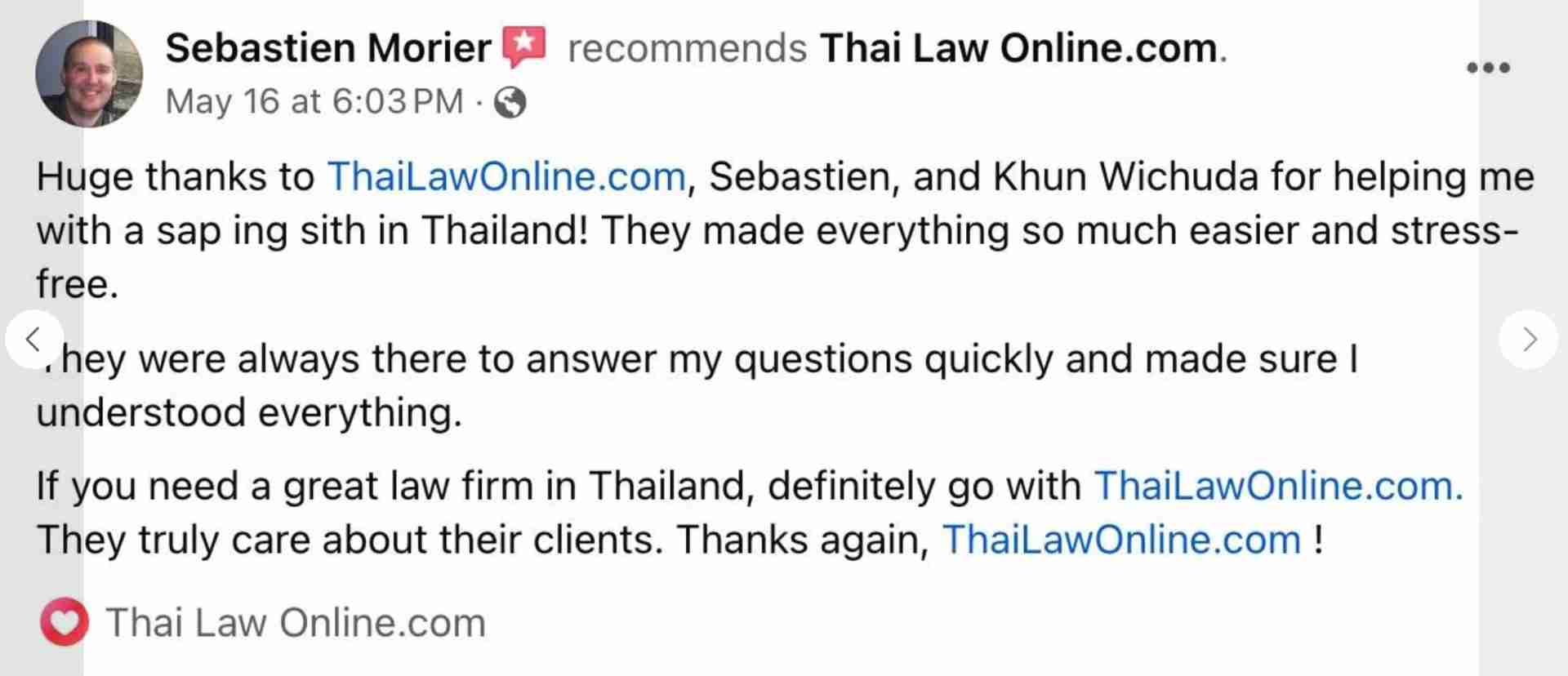 Happy Client with Sap Ing Sith on Facebook