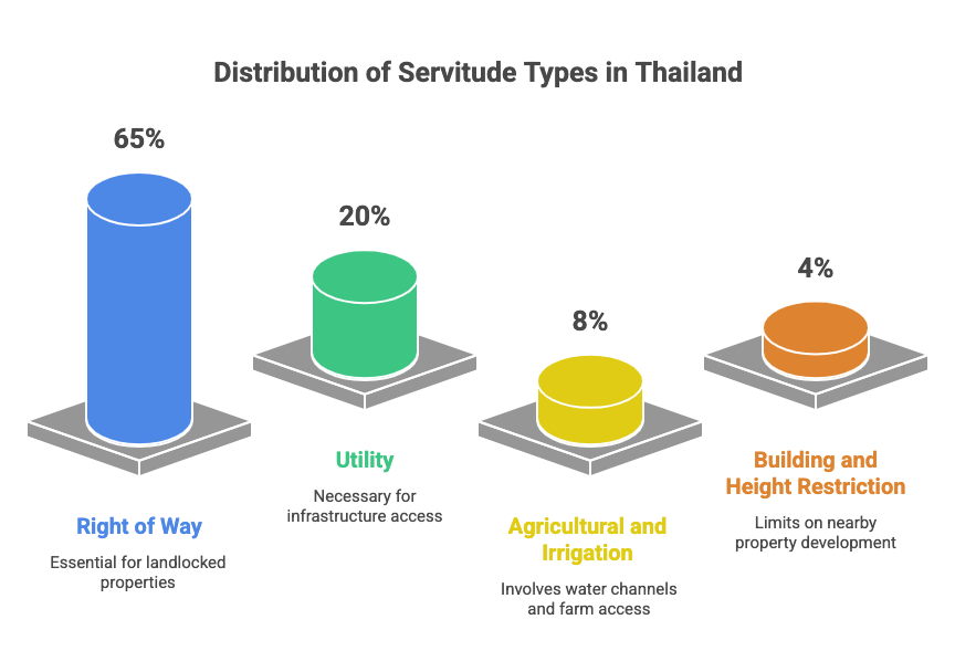 Bar chart showing the distribution of servitude types in Thailand, including right of way, utility access, agricultural irrigation, and building height restrictions