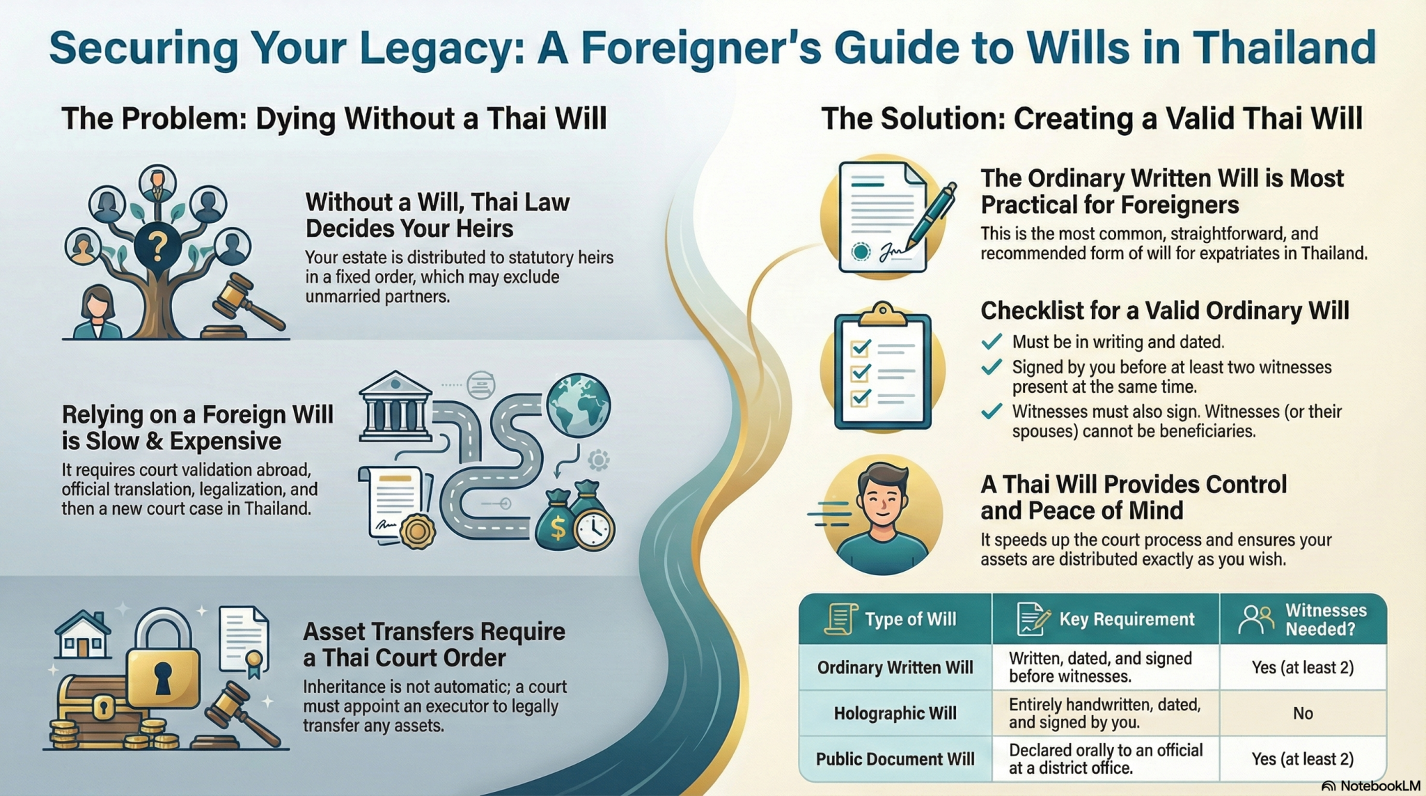 Infographic depecting Last Wills in Thailand and how to draft a valid Thai Will