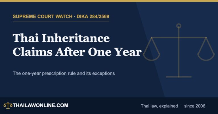 Thai inheritance claims after one year - Supreme Court Dika 284/2569 on the one-year prescription rule for heirs
