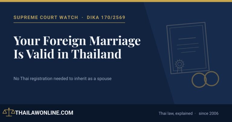 Foreign marriage valid in Thailand — Supreme Court Dika 170/2569 on a spouse inheriting as a statutory heir