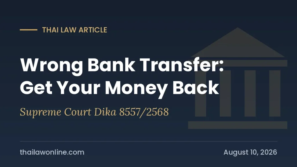 Wrong bank transfer refund in Thailand, Supreme Court Dika 8557/2568