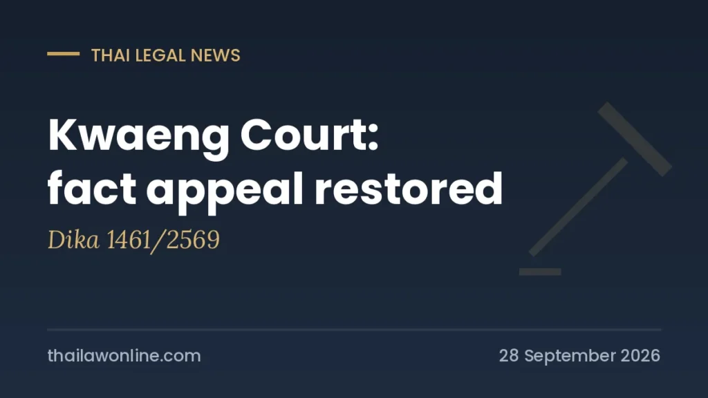 Kwaeng Court appeal on questions of fact in Thailand, Supreme Court Dika 1461/2569
