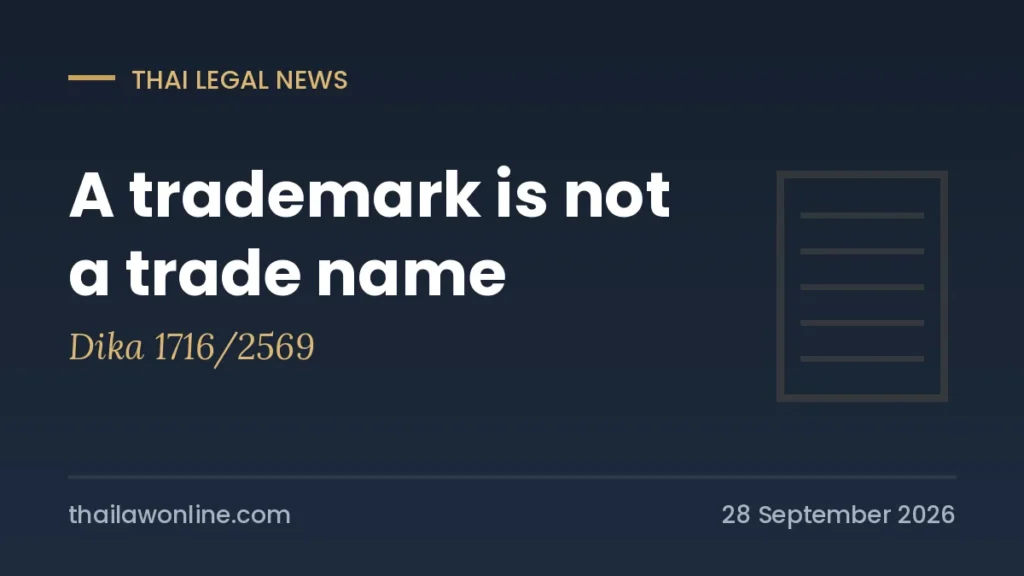 Trademark versus trade name in Thailand, Supreme Court Dika 1716/2569 counterfeit safety shoes