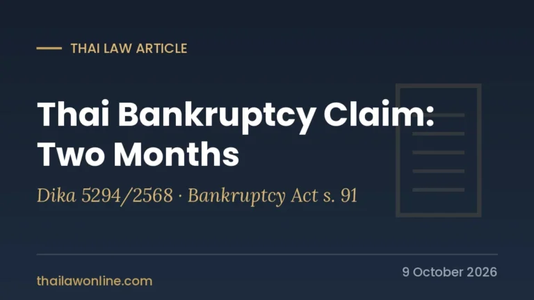 Thai bankruptcy claim two-month deadline for creditors, Supreme Court Dika 5294/2568