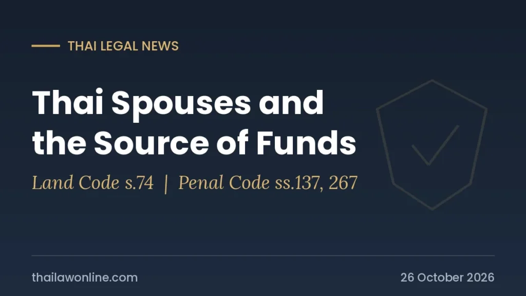 Thai spouse buying land in Thailand: the land office source of funds declaration under Land Code section 74