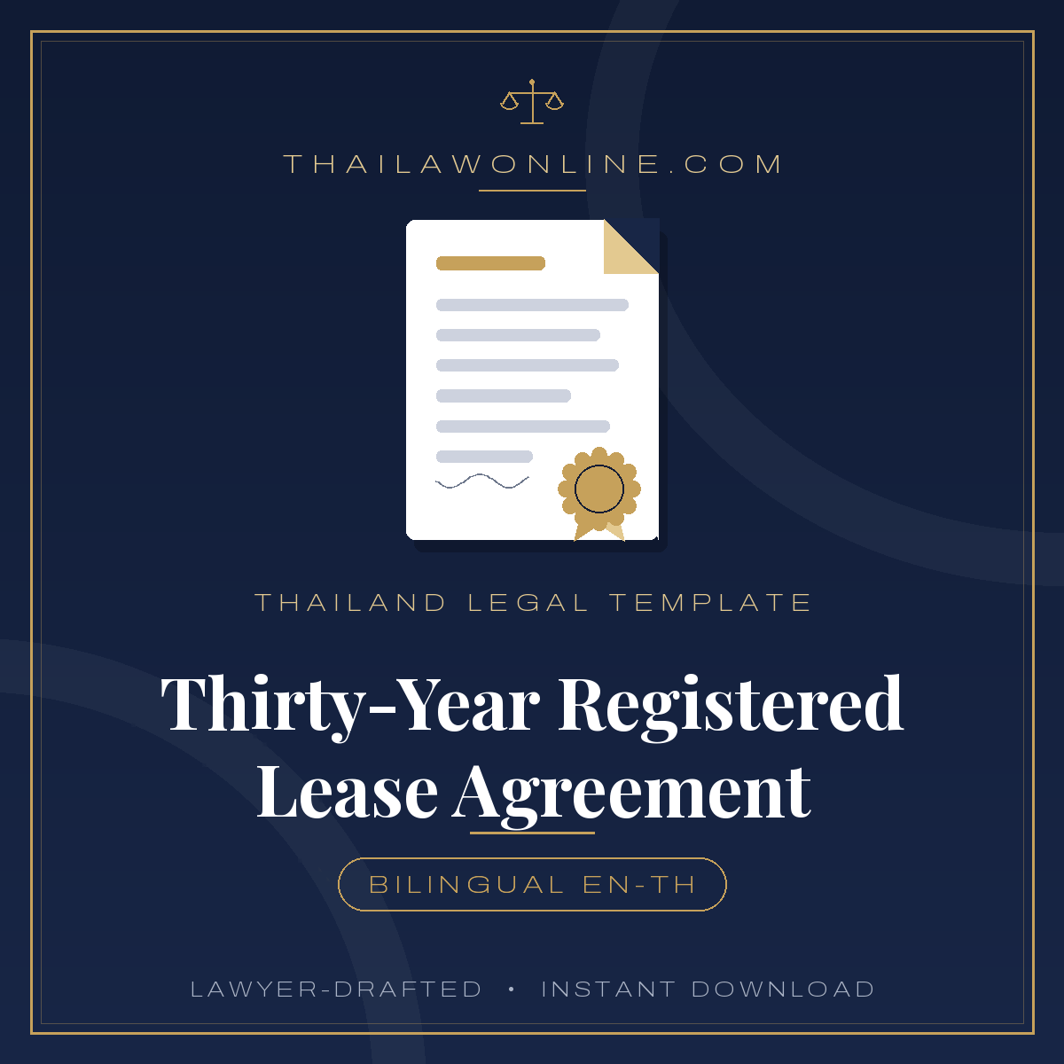 Thirty-Year Registered Lease Agreement template, Thailand, bilingual English and Thai